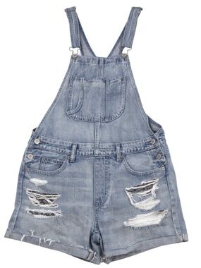 American Eagle Distressed Denim Overall Shorts Size Small Trendy
